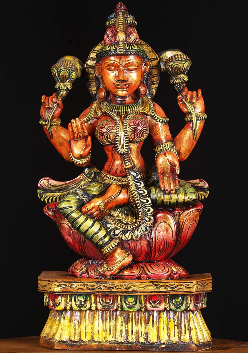 Wood Lakshmi Painted Sculpture 24"